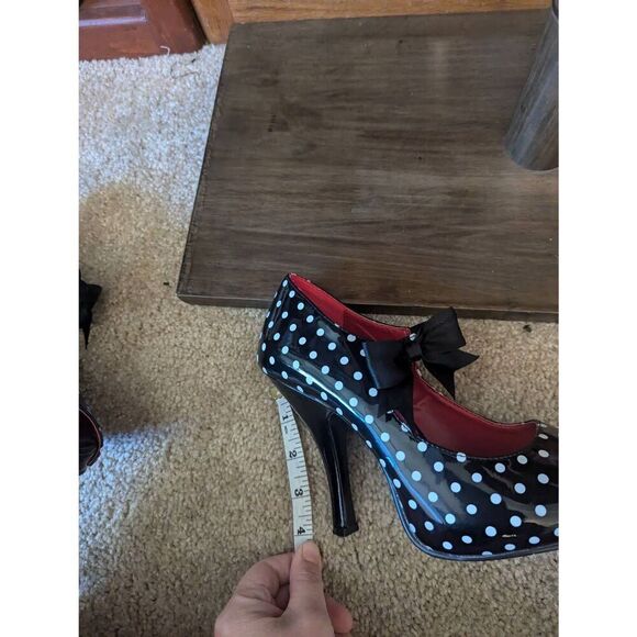 Pin Up Couture Cutiepie 7 Retro White & Black Polka Dot Mary-Jane Heels Peep Toe - Picture 7 of 7